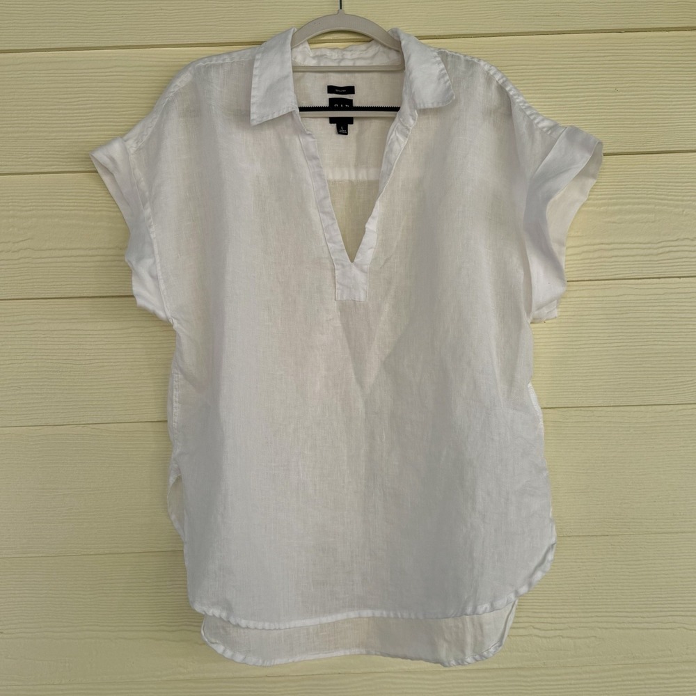 GAP Womens Linen Shirt Top Tunic Large White Coastal Popover‎ Oversized Beach